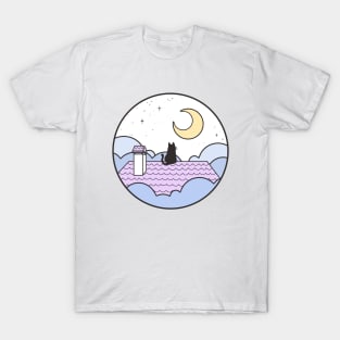 Cat on roof moon night T-Shirt